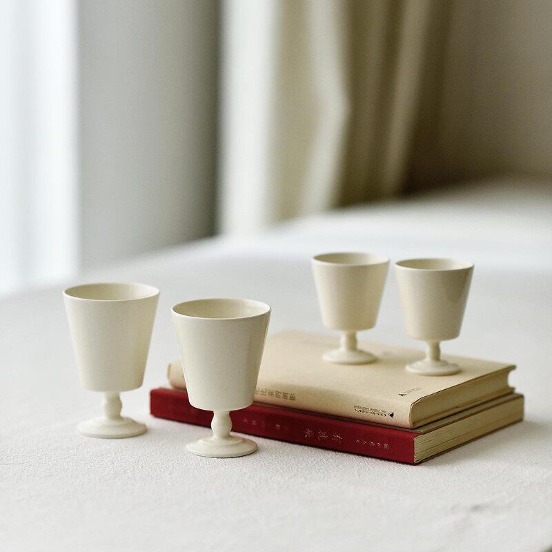 -桃园日常-白瓷高足杯 小酒杯 茶道具 全手制