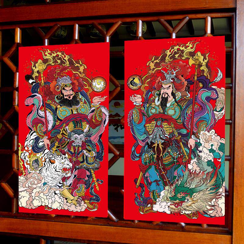 马年门贴创意2026新年春节过年大门装饰国潮复古霸气门神贴画年画