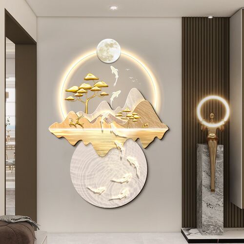 九鱼图玄关装饰画轻奢高级感入户门正对墙挂画奶油风走廊过道壁画