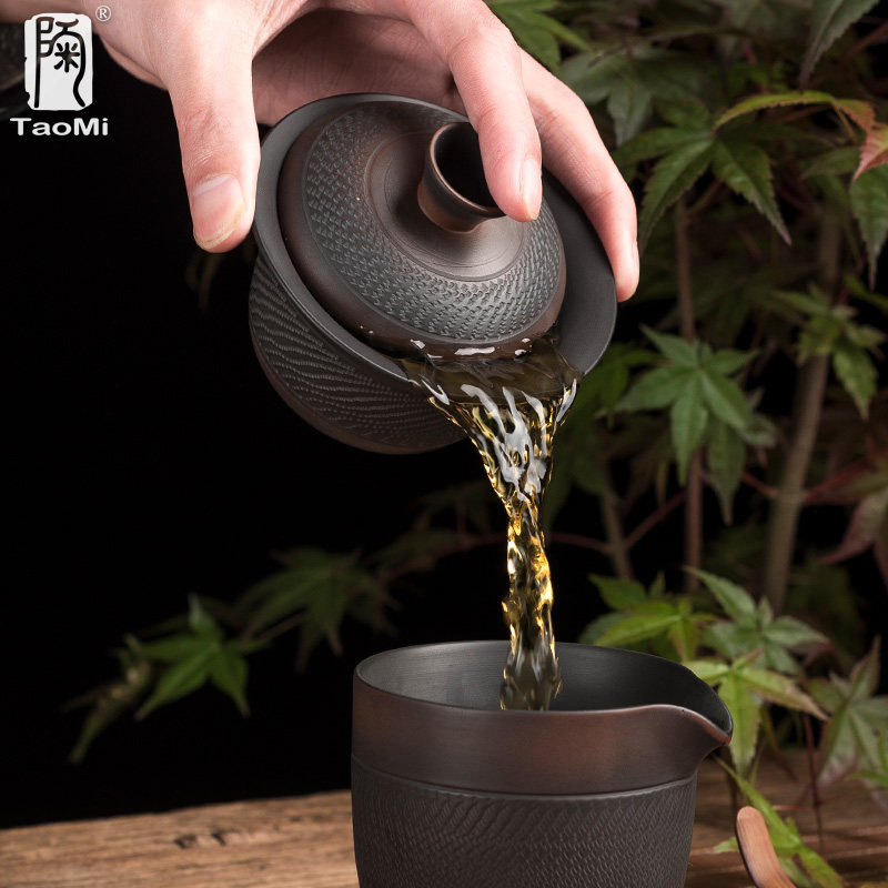 陶迷紫陶茶具套装创意家用简约坭兴陶瓷泡茶壶大盖碗整套功夫茶杯