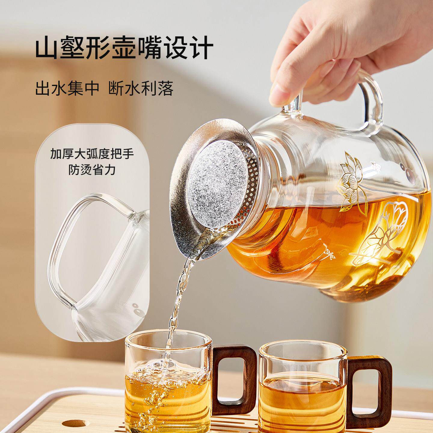 忆壶茶玻璃泡茶壶茶离分家用新款大容量纯钛盖滤一神体雅荷泡茶泡