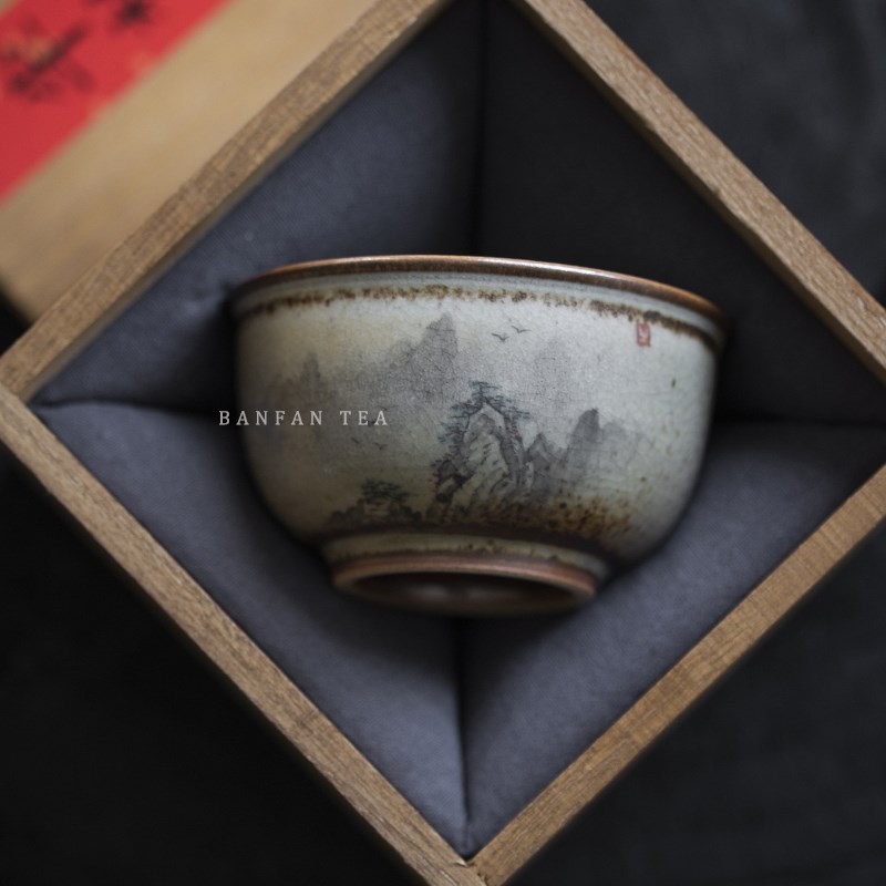 景德镇手绘单杯柴烧日式茶盏男士高端手工陶瓷功夫茶具茶杯主人杯
