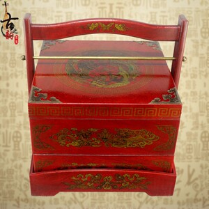 仿古代食盒中式饭盒木质喜事结婚庆陪嫁复古装道具送餐手提篮多层