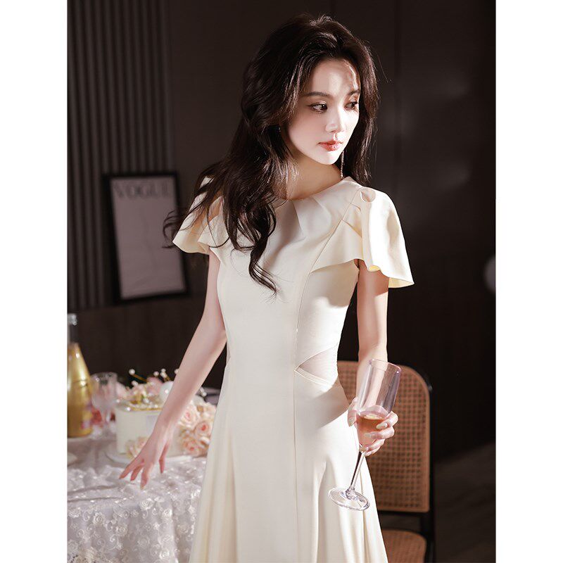 晚礼服女宴会轻奢小众高端法式高级感伴娘服日常可穿香槟色连衣裙