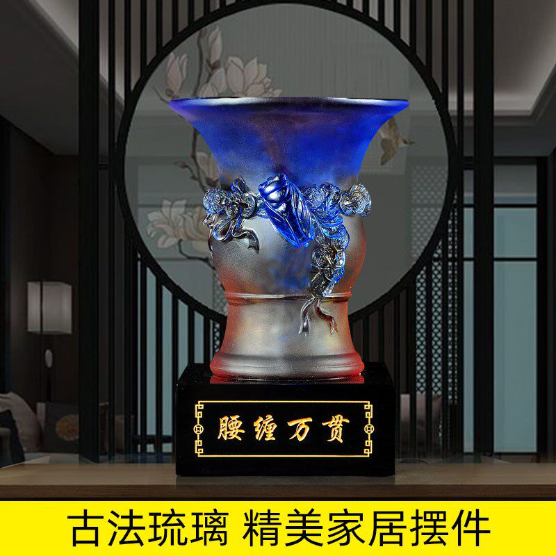 琉璃笔筒摆件创意时尚办公室桌面高档工艺品家居酒柜书房装饰品