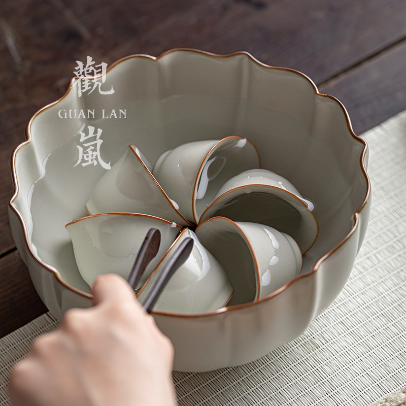观岚 大号汝窑茶洗陶瓷家用复古功夫茶具配件水洗茶杯洗水盂笔洗