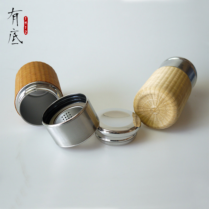 竹丝扣瓷保温杯304不锈钢滤网闷茶杯手工瓷胎竹编茶具便携水壶