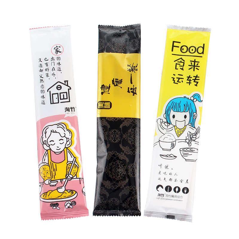 一次性筷子美式勺四件套餐包外卖拌饭轻食磨砂硬勺带纸巾牙签套装