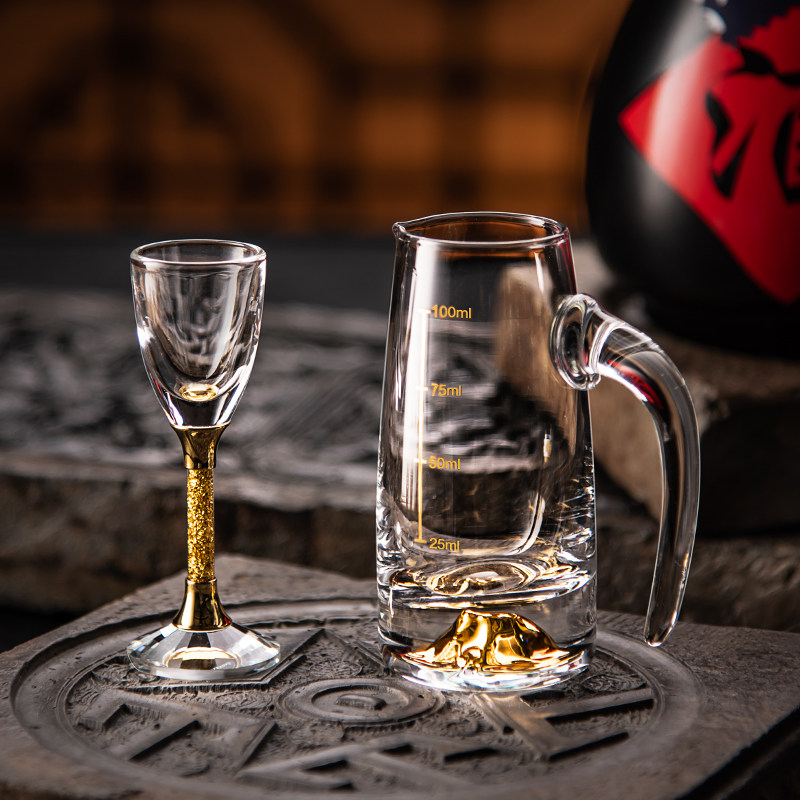 金箔白酒杯套装家用个性高档水晶分酒器小一口酒盅中国风酒壶酒具