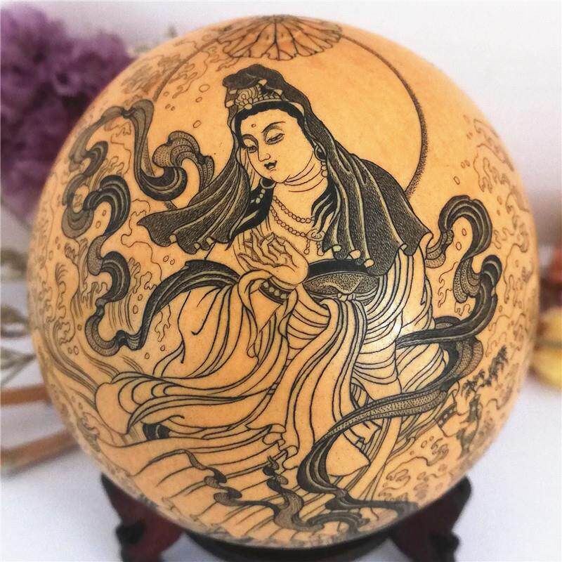 精工把玩手捻微雕针刺彩雕墨刻文玩双胞胎天然鸡蛋葫芦收藏品摆件