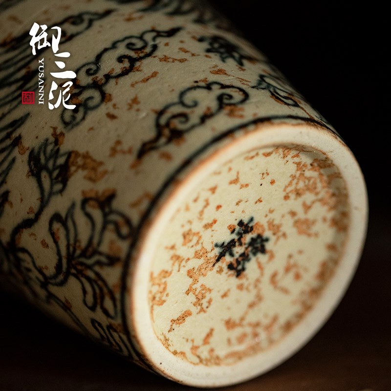 御三泥手绘青花纹饰咖啡杯复古马克杯家用手工艺术杯手冲咖啡杯