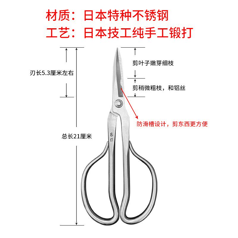 昌国不锈钢多功能叶芽剪铝线剪插花剪小枝叶剪修枝剪盆景造型工具