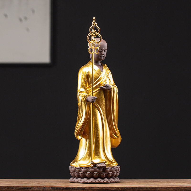 新中式禅意站立大号紫砂地藏王佛像家用客厅供奉玄关工艺装饰摆件