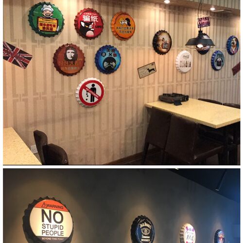 美式铁艺创意啤酒盖装饰画酒吧餐厅烧烤店客厅墙面壁饰挂件铁皮画