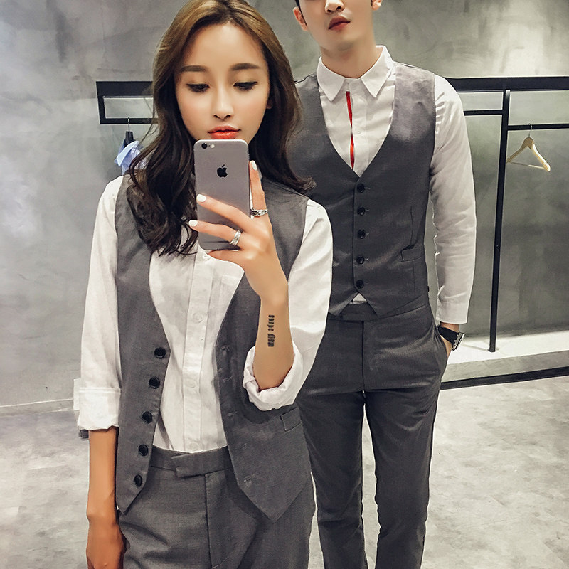 三件套美发师理发店酒吧KTV足浴服务员工作服男女生马甲衬衫西裤