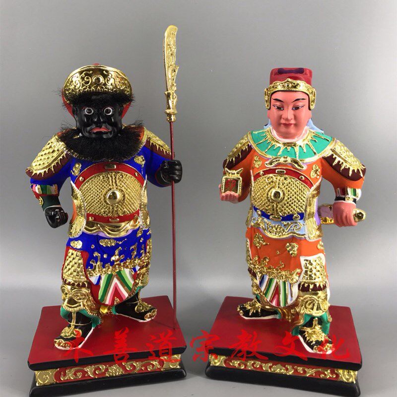 木雕神像周仓关平关公部将樟木漆线雕精品手工30厘米