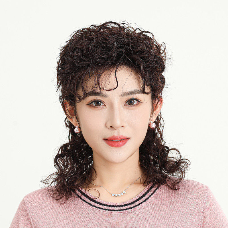 假发女长发妈妈款中长卷发羊毛卷中老年发套自然头套半扎全真人发