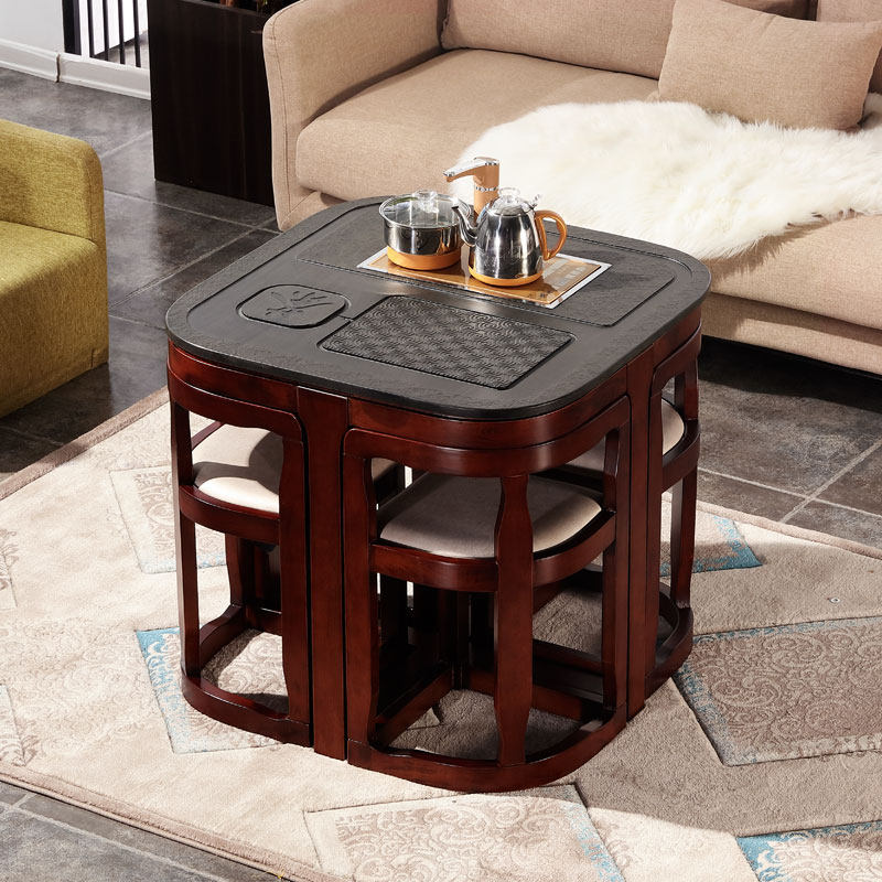 阳台小茶桌 家用茶台桌椅组合 圆形泡茶桌禅意新中式实木功夫茶几