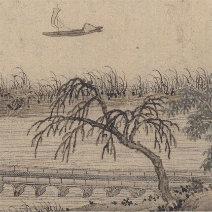元赵孟頫虹亭阁图卷轴山水画名画复制品中式玄关挂画装饰画字画