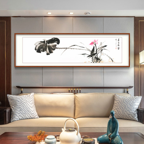 纯手绘花鸟国画水墨荷花图新中式客厅装饰画卧室床头餐厅挂画字画