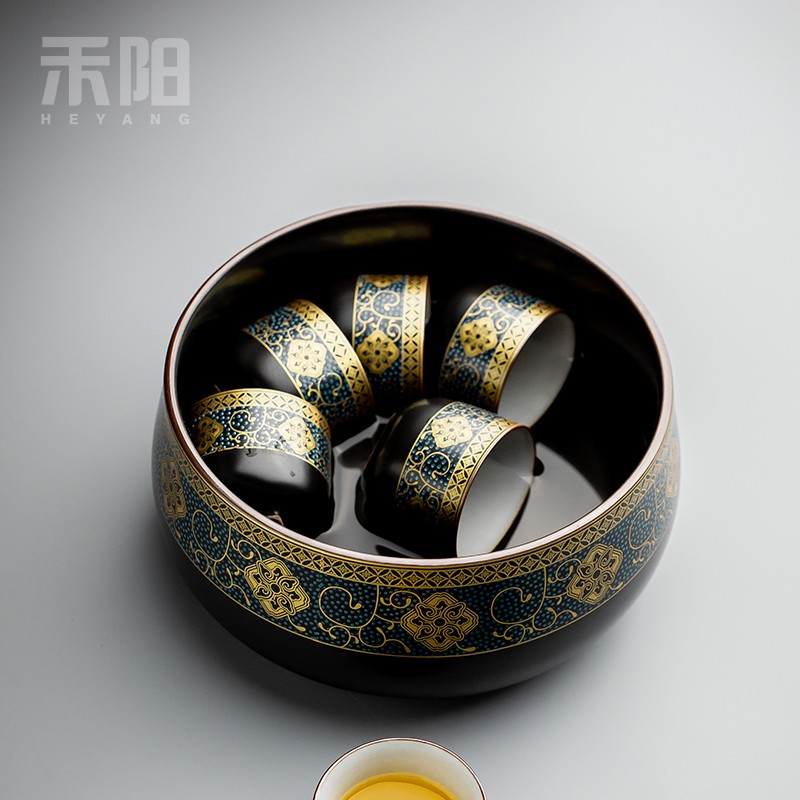 复古鎏金茶洗 大号家用放洗茶杯的器皿 茶盆建水茶盂水盂功夫茶具