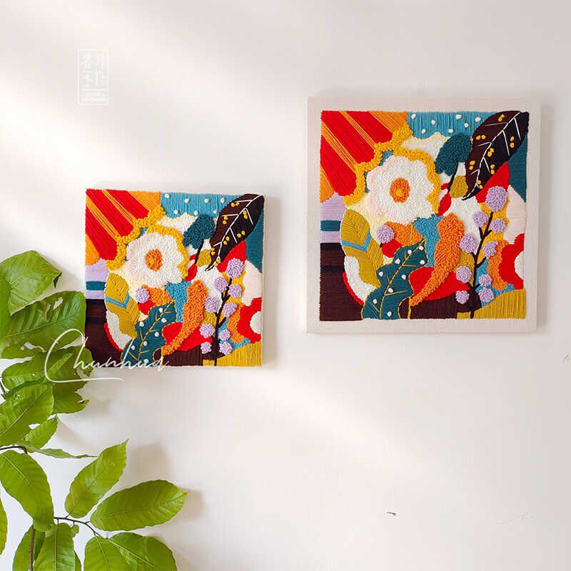 繁花俄罗斯戳戳绣材料包 手工毛线画DIY制作 挂画送礼推荐