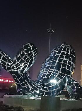 定制不锈钢块面鲸鱼雕塑园林景观抽象创意塑像户外广场艺术品摆件