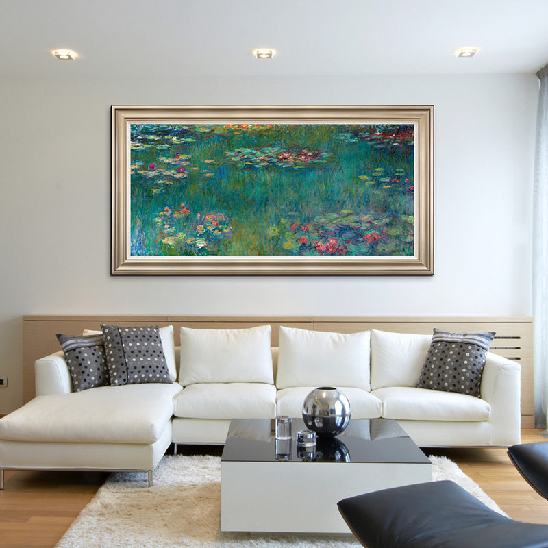 盛夏睡莲 莫奈版画欧式风景油画荷花装饰画美式客厅餐厅书房挂画