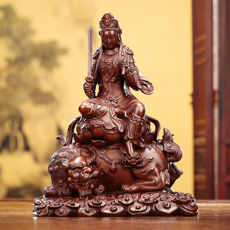 紫铜文殊普贤摆件掌心佛人物像家居车饰工艺品摆设