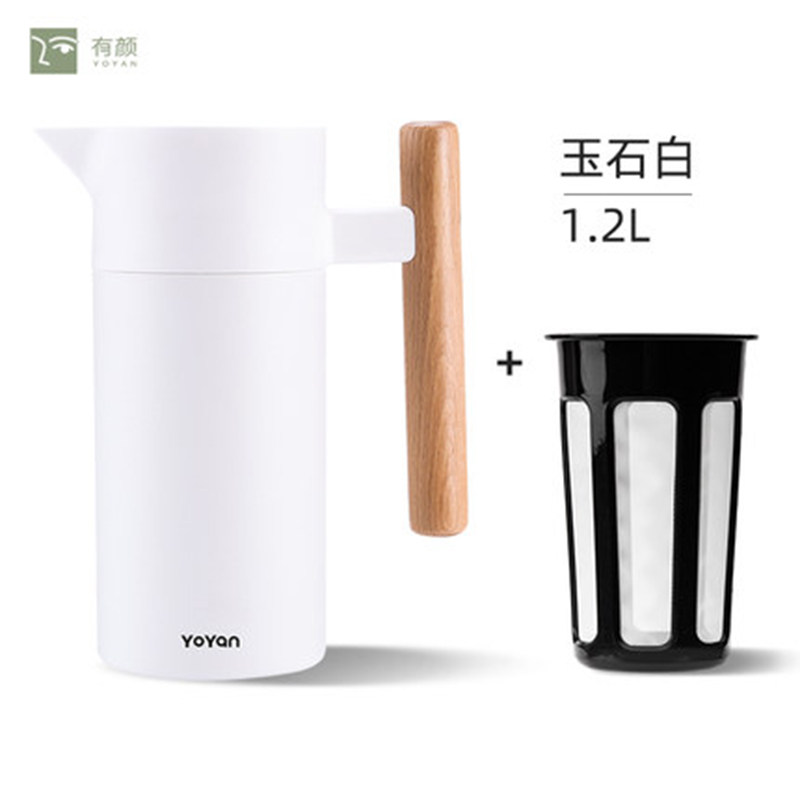 YoYan有颜304不锈钢红色保温壶带茶漏保温水壶瓶家用热水壶泡茶壶图片