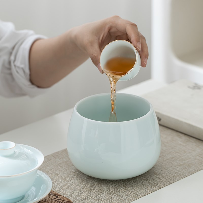 办公室陶瓷茶洗茶渣缸钵型茶水盂茶道废水桶烟灰缸茶艺茶水缸定制