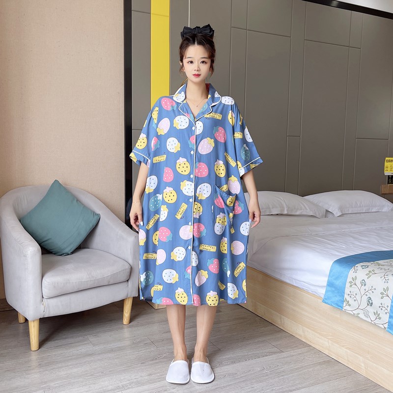 清新大码棉绸睡裙女200斤网红风夏天薄款短袖胖mm孕妇睡衣家居服