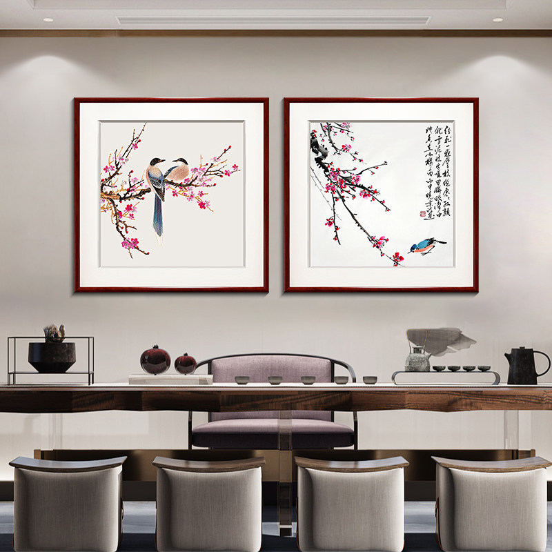 新中式水墨花鸟图客厅背景墙装饰画国画餐厅饭厅挂画玄关卧室壁画