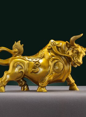 纯黄铜牛一对摆件金钱财牛大号旺市牛生肖金牛客厅办公室装饰物品