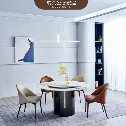 阿尔文旋转圆餐桌合集意式极简轻奢岩板转盘不锈钢圆脚台面可多选