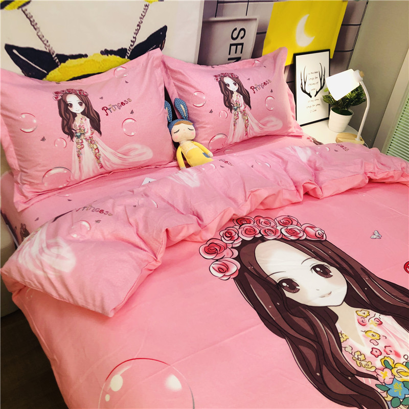 春夏粉色公主风卡通三四件套床单被套女儿童床上用品