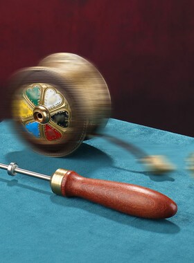 藏式手摇转桶铜顺滑静音六字办公便携转轮居家用便携金桶桌面摆件
