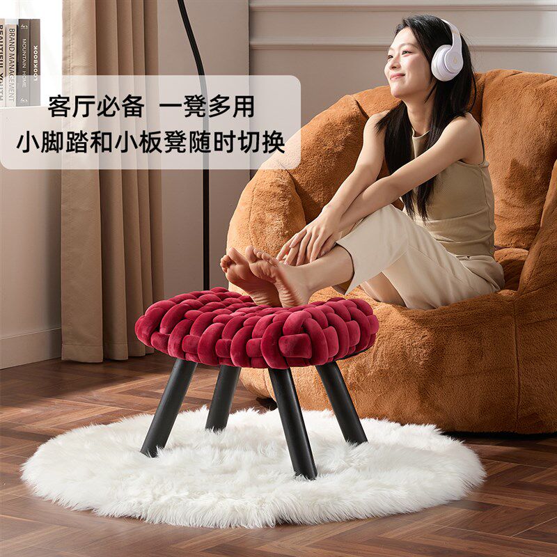 客厅脚踏门口玄关换鞋凳女生卧室化妆凳梳妆椅实木布艺软包小板凳
