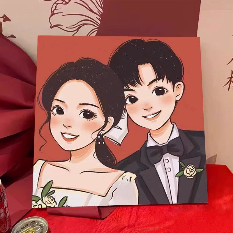 星蝶公主情侣diy卡通装饰画像手绘定制订婚数字油画新婚结婚礼物