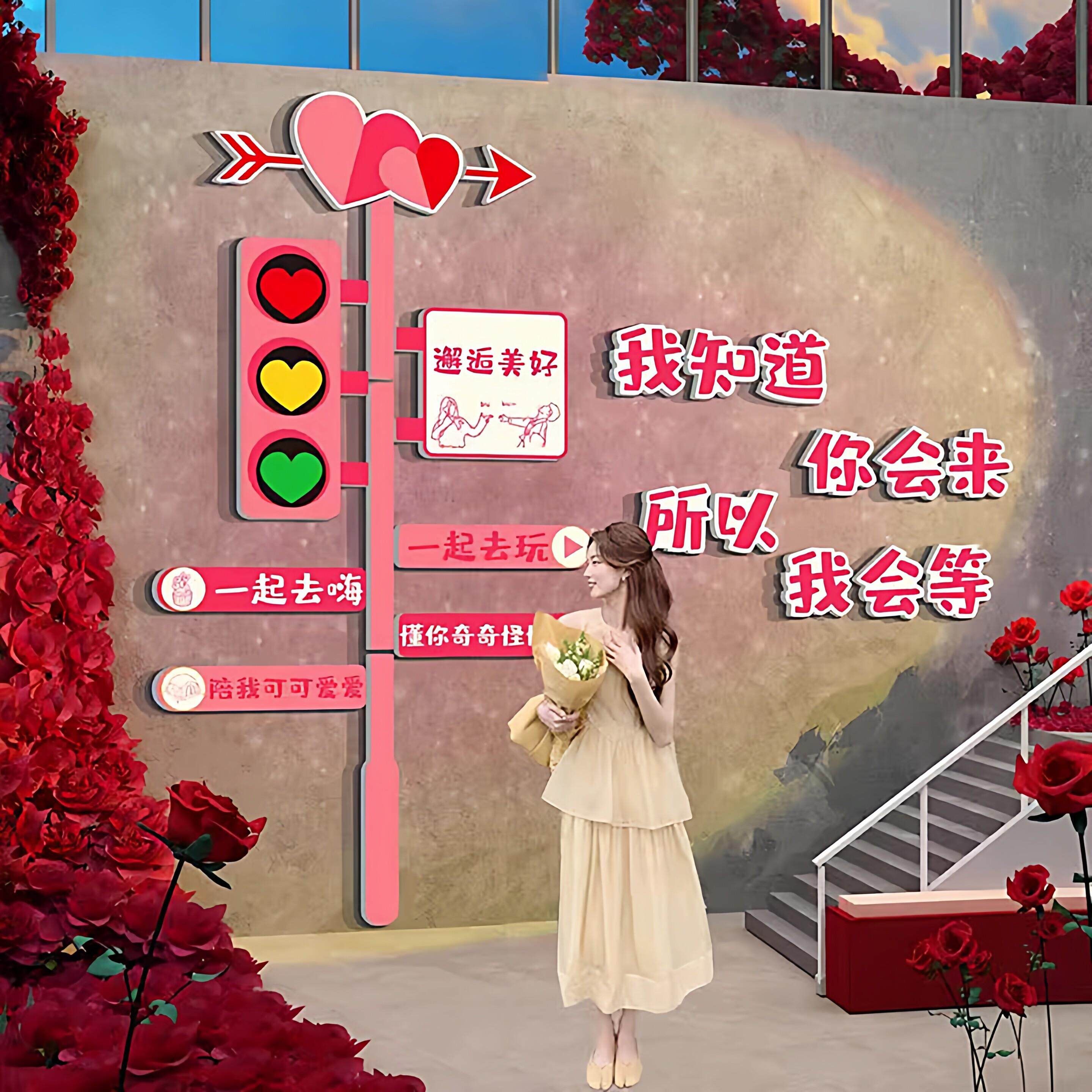 网红OSB路牌打卡拍照区布置露酒烧烤奶茶民店宿室户外营风墙吧面
