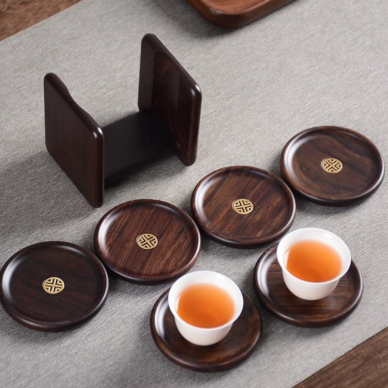好茗天黑檀木茶杯垫组合实木茶垫品茗茶托垫子套组隔热垫茶道配件