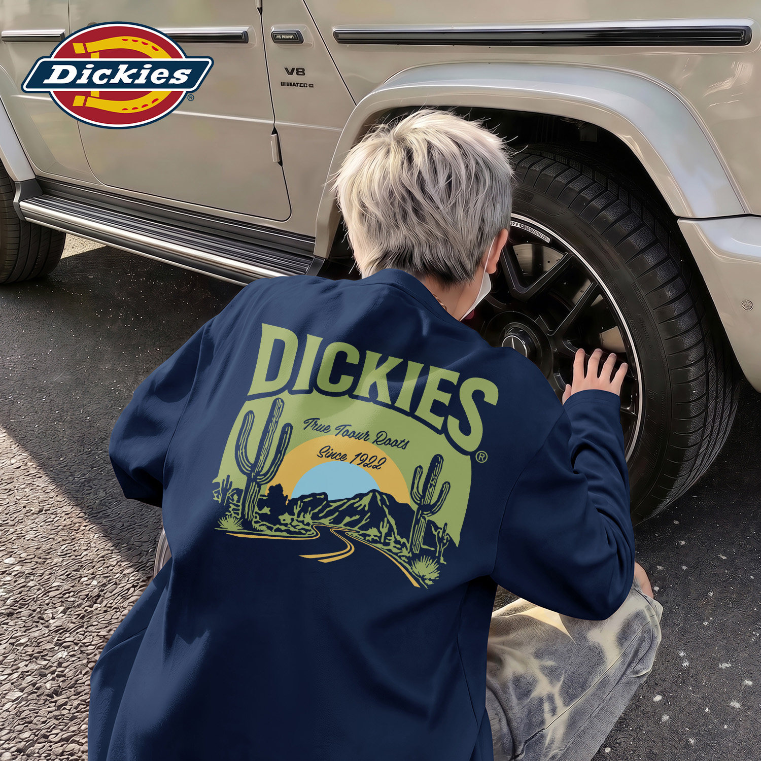 Dickies2026秋冬新款长袖藏青色男款t恤字母印花复古圆领宽松百搭