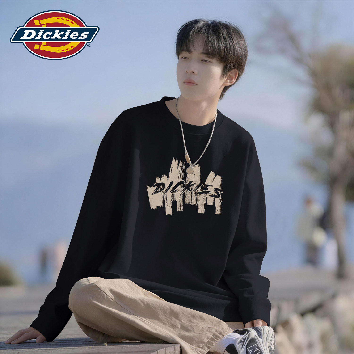 Dickies美式男款街头感字母印花长袖2026秋季新款t恤男士宽松上衣