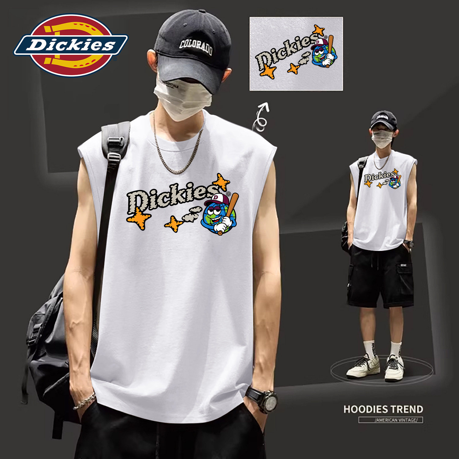 Dickies白色纯棉背心男款