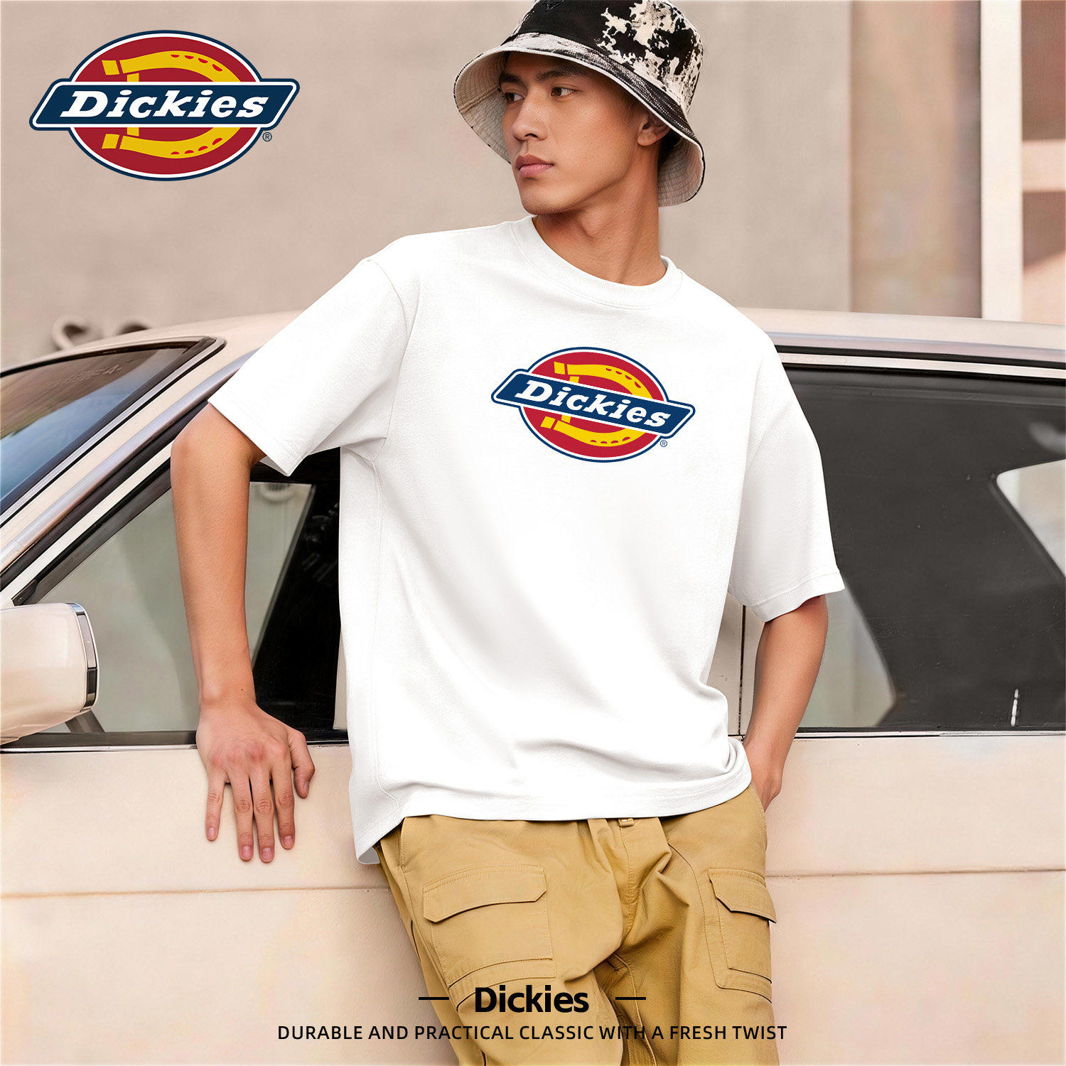 Dickies美式圆领短袖T恤男女同款2026夏季新款重磅纯棉五分袖体恤