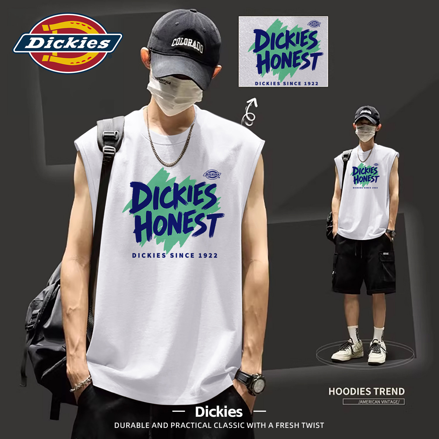 Dickies白色纯棉无袖背心