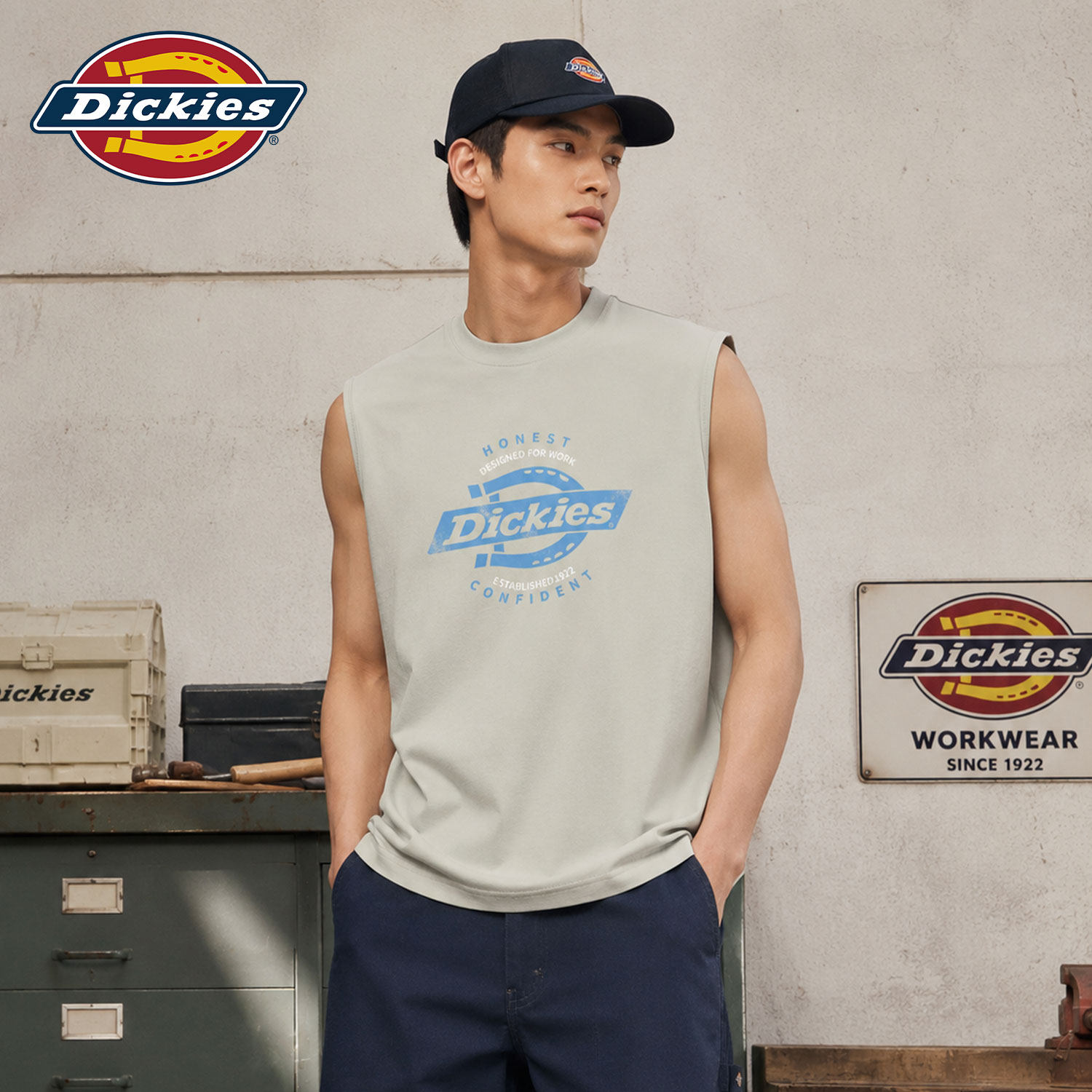 Dickies纯棉无袖背心男生2026新款夏季薄款透气速干打底t恤衫潮