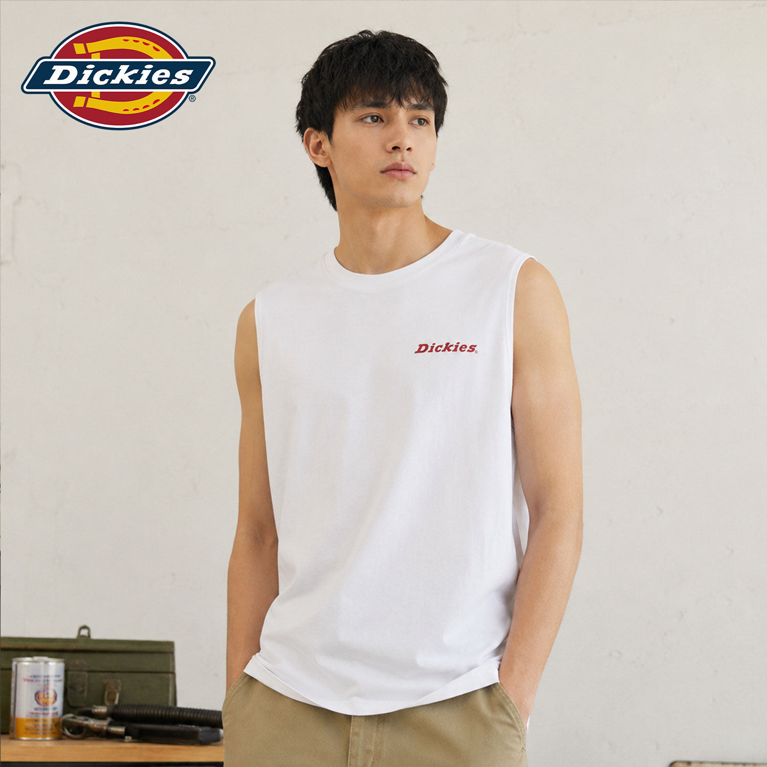 Dickies白色纯棉无袖背心