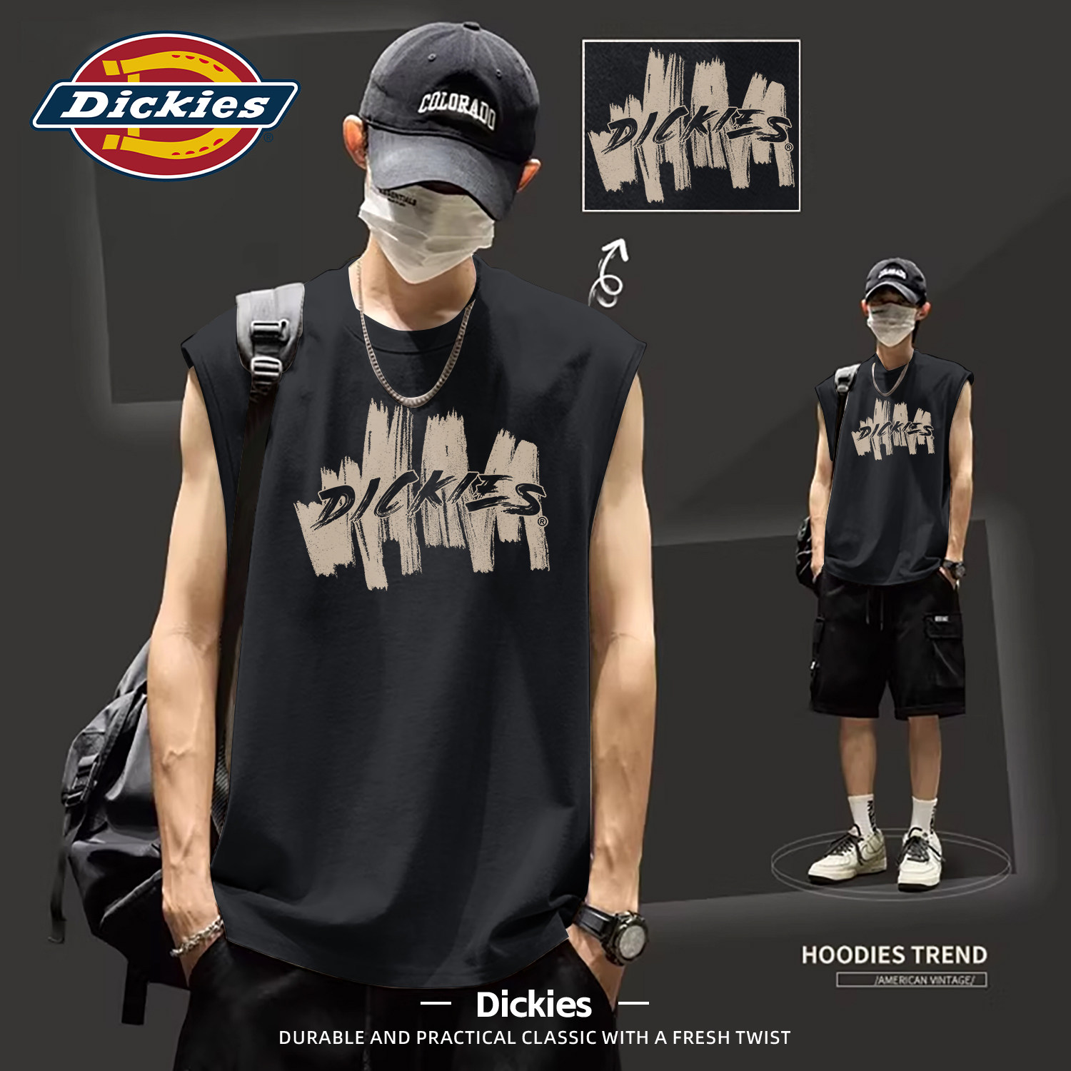 Dickies黑色纯棉无袖背心男生