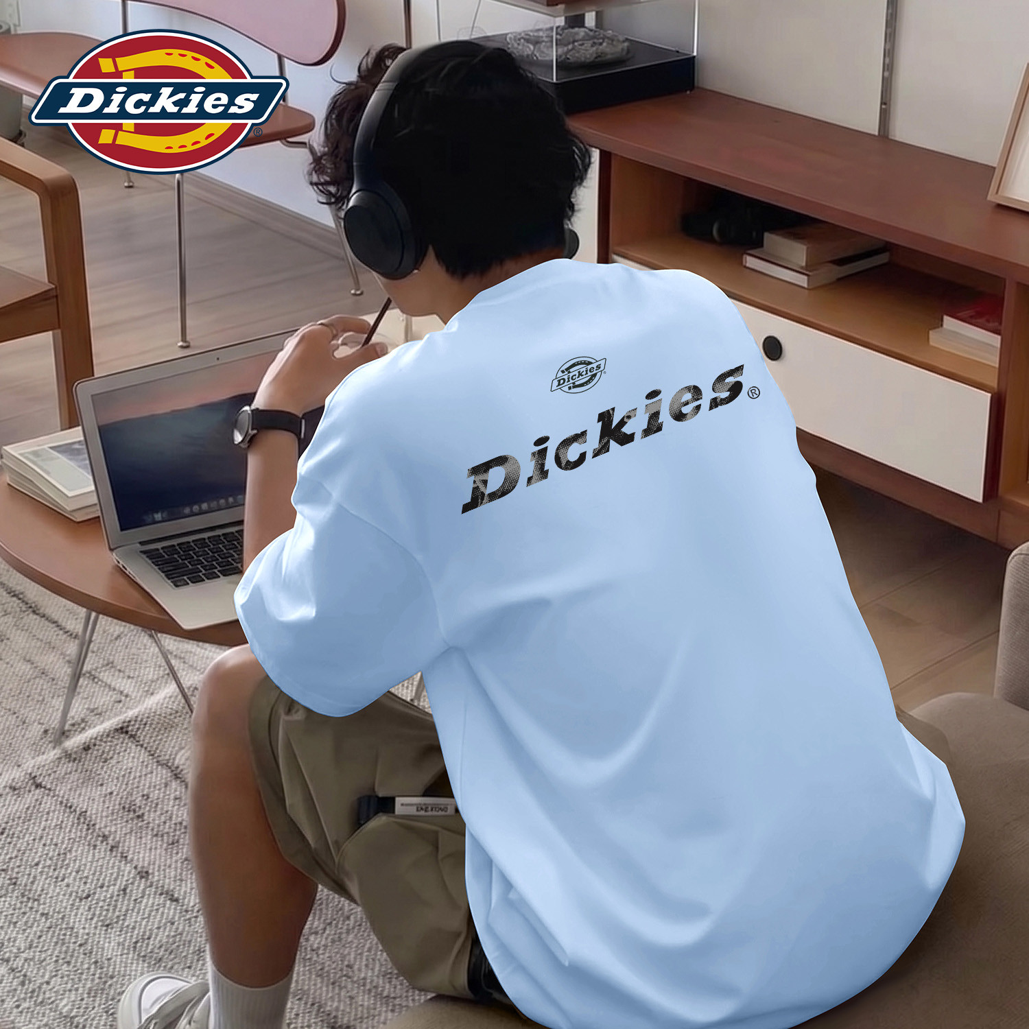 Dickies纯棉圆领短袖T恤男生2026夏季新款美式复古印花五分袖上衣